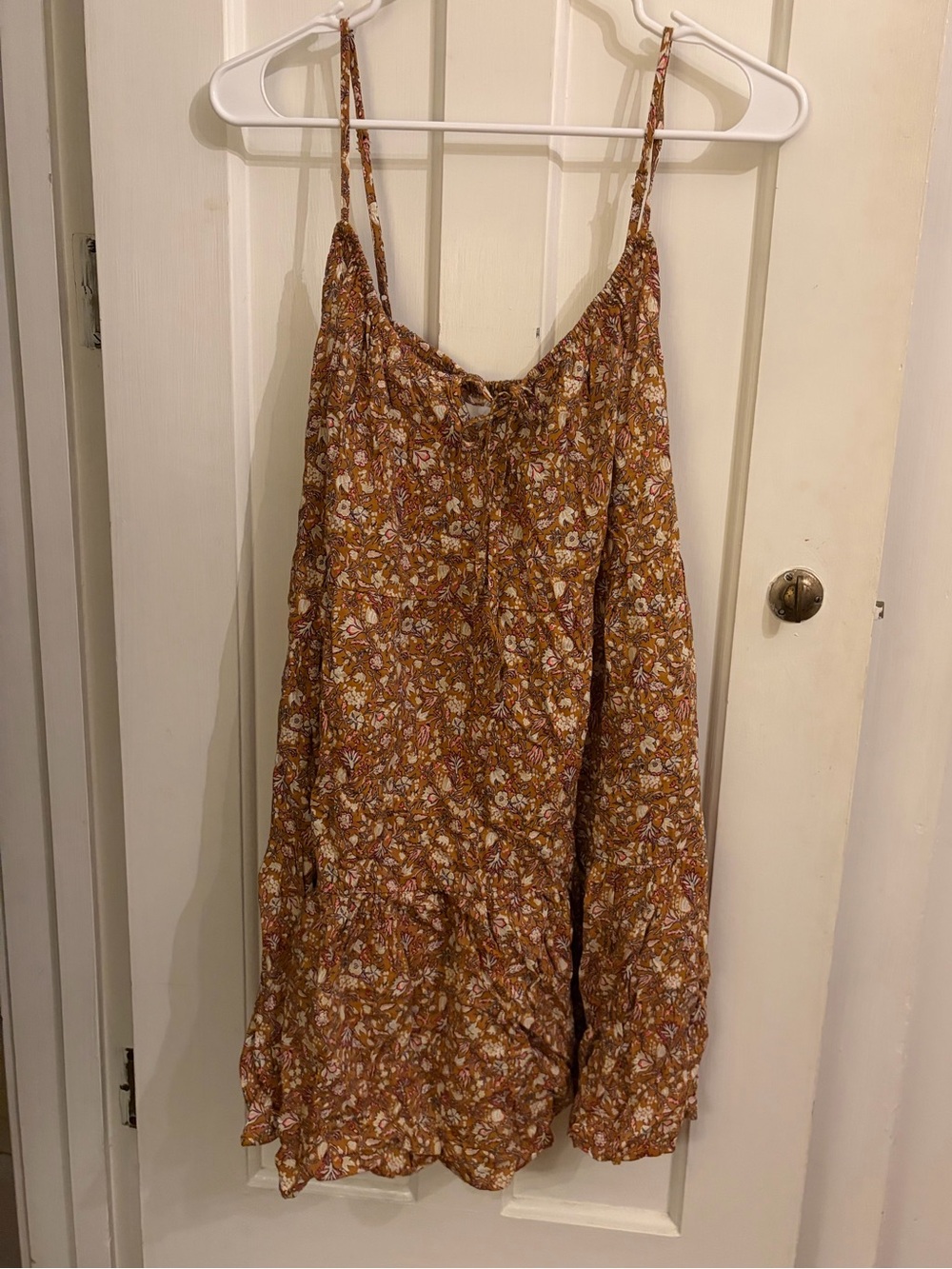 Old Navy Floral Mini Dress in Mustard Brown